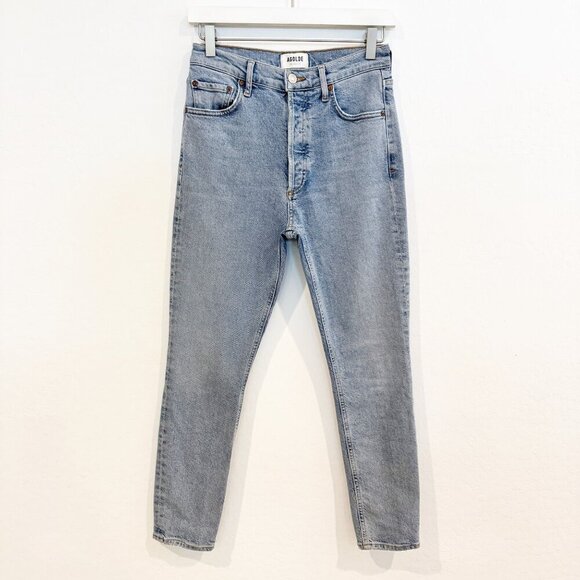 Agolde Denim Nico High Rise Slim Fit Jeans Button Fly Cliffside Blue Casual 26 - Picture 2 of 10